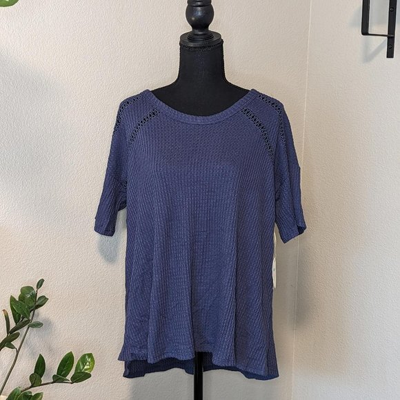 Hummingbird Waffle‎ Quarter Sleeve Blue Blouse - Picture 1 of 9